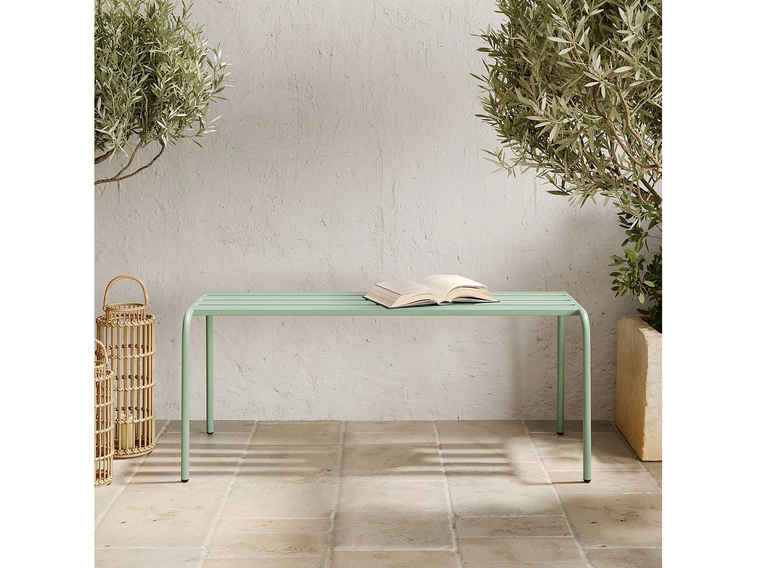 Banc de jardin en métal vert clair 2 personnes - Yumi