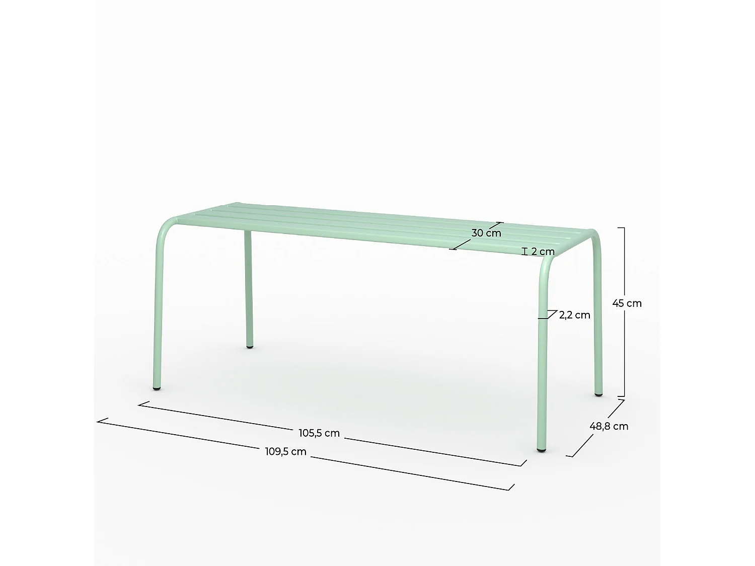Banc de jardin en métal vert clair 2 personnes - Yumi