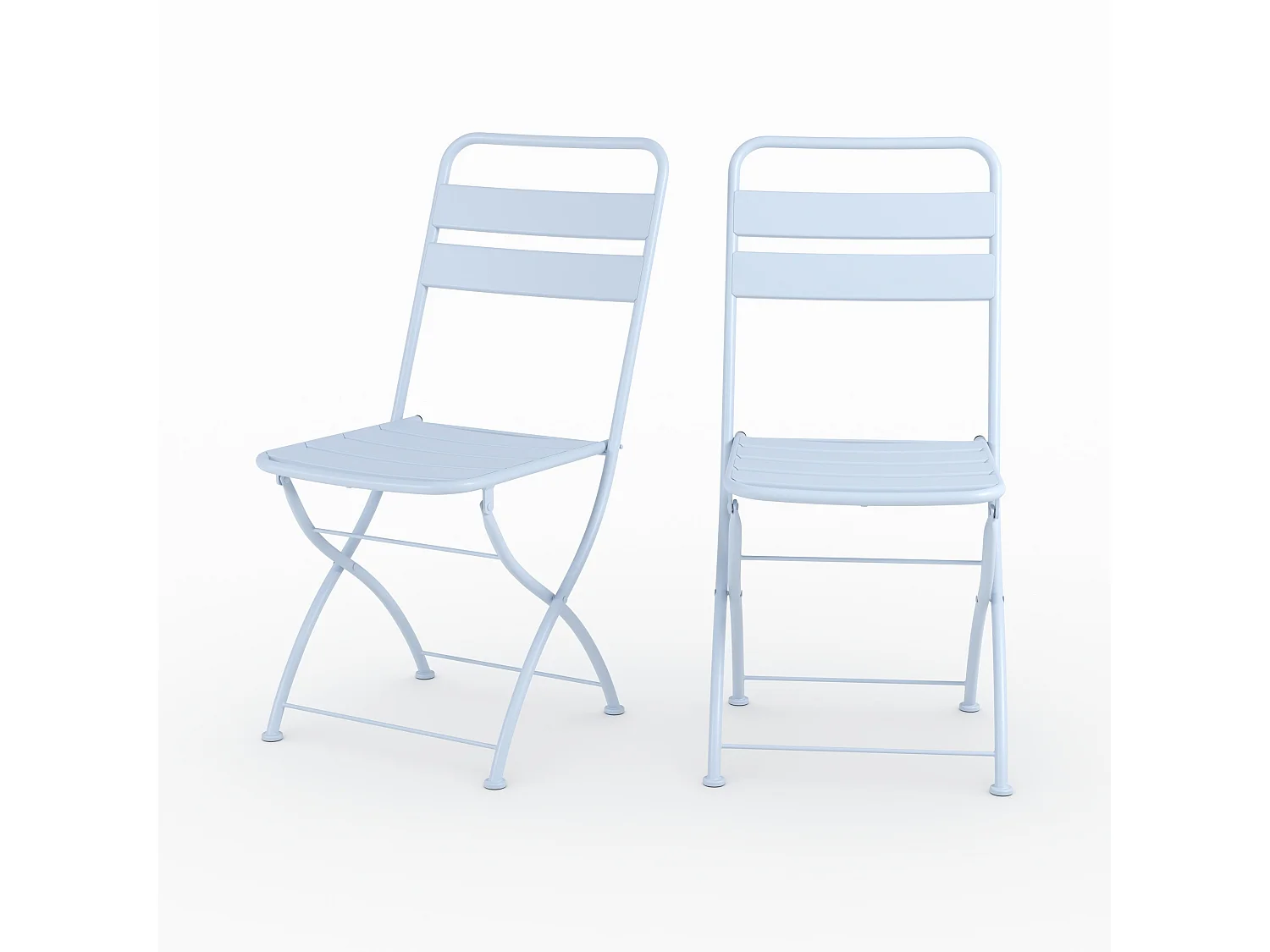 Lot de 2 chaises de jardin en métal bleu pastel, pliantes - Yumi