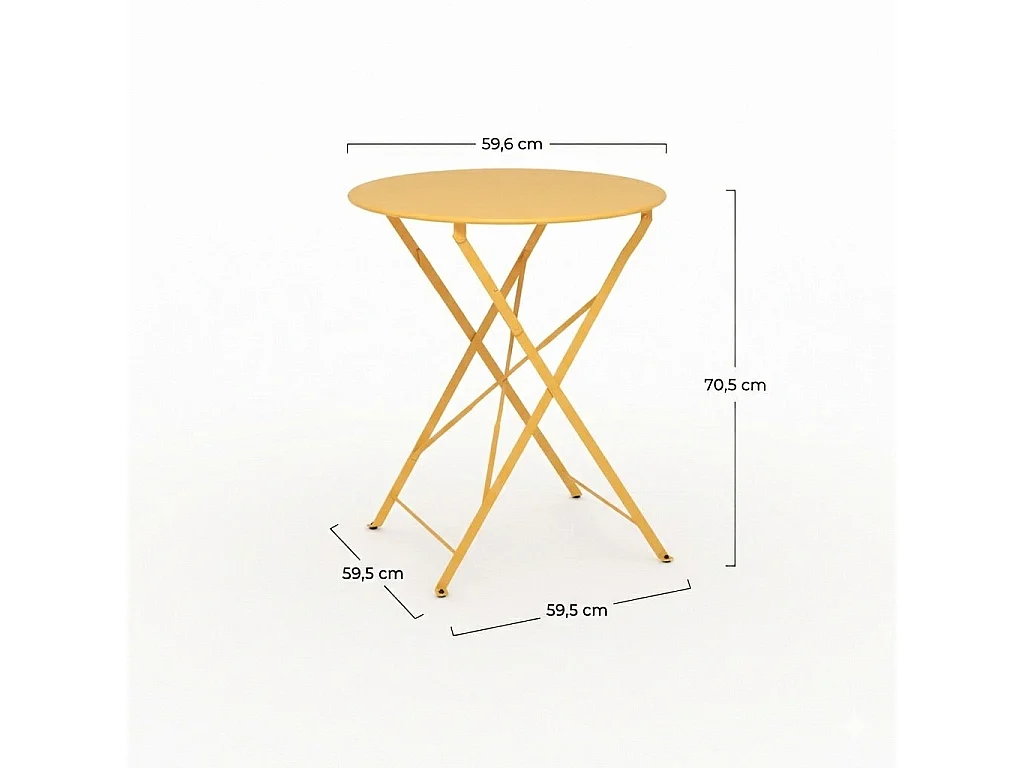 Table de jardin ronde et pliante en métal jaune beurre 2 personnes - Kayla