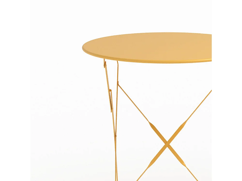 Table de jardin ronde et pliante en métal jaune beurre 2 personnes - Kayla