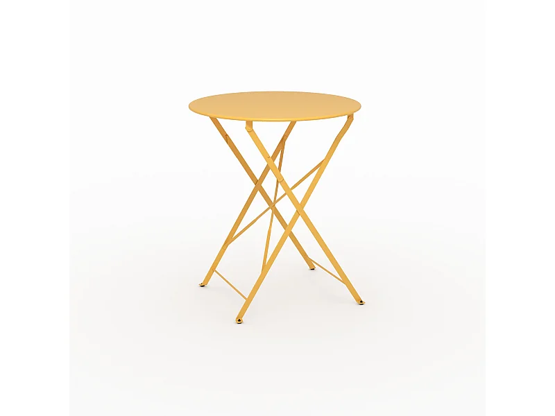 Table de jardin ronde et pliante en métal jaune beurre 2 personnes - Kayla