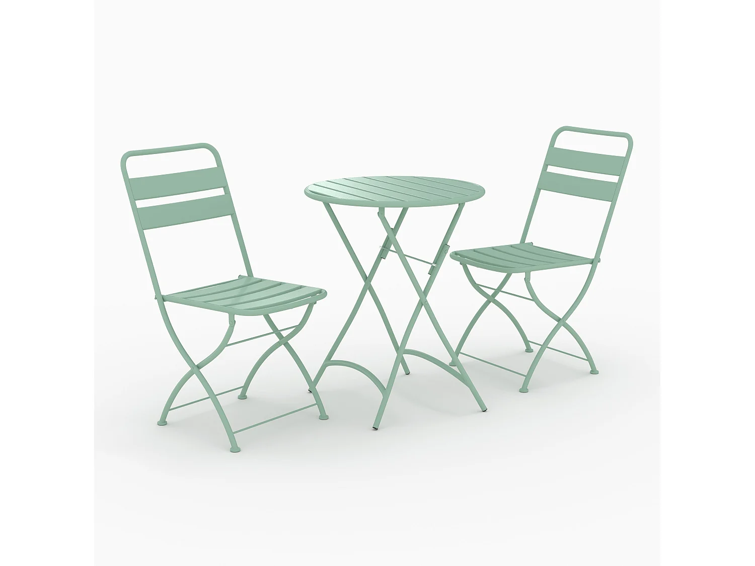 Table ronde et chaises de jardin pliantes 2 places en métal vert - Yumi