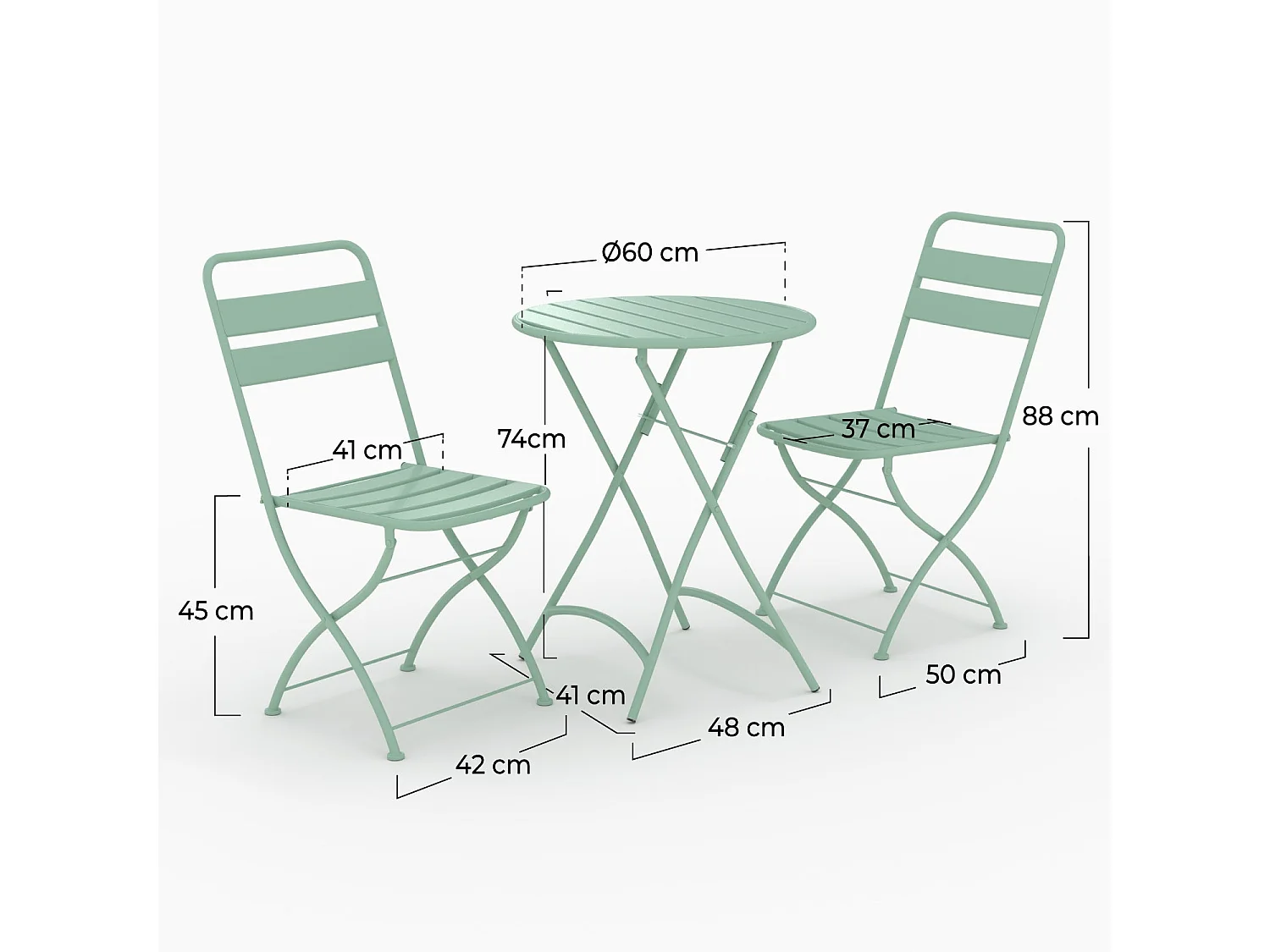 Table ronde et chaises de jardin pliantes 2 places en métal vert - Yumi