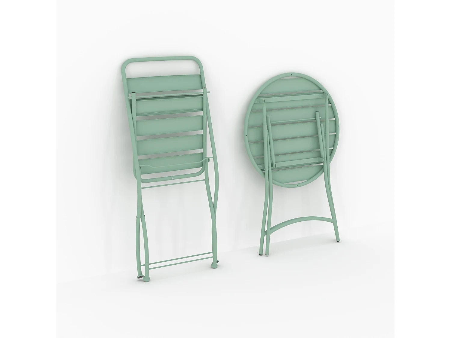 Table ronde et chaises de jardin pliantes 2 places en métal vert - Yumi