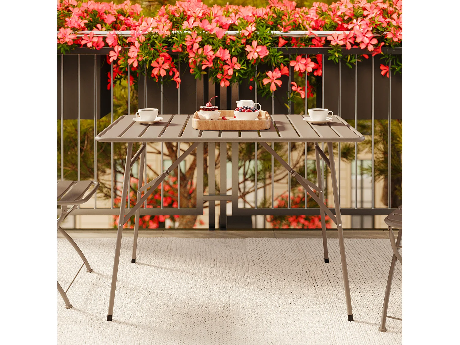Table de jardin en metal taupe 4 personnes - Yumi