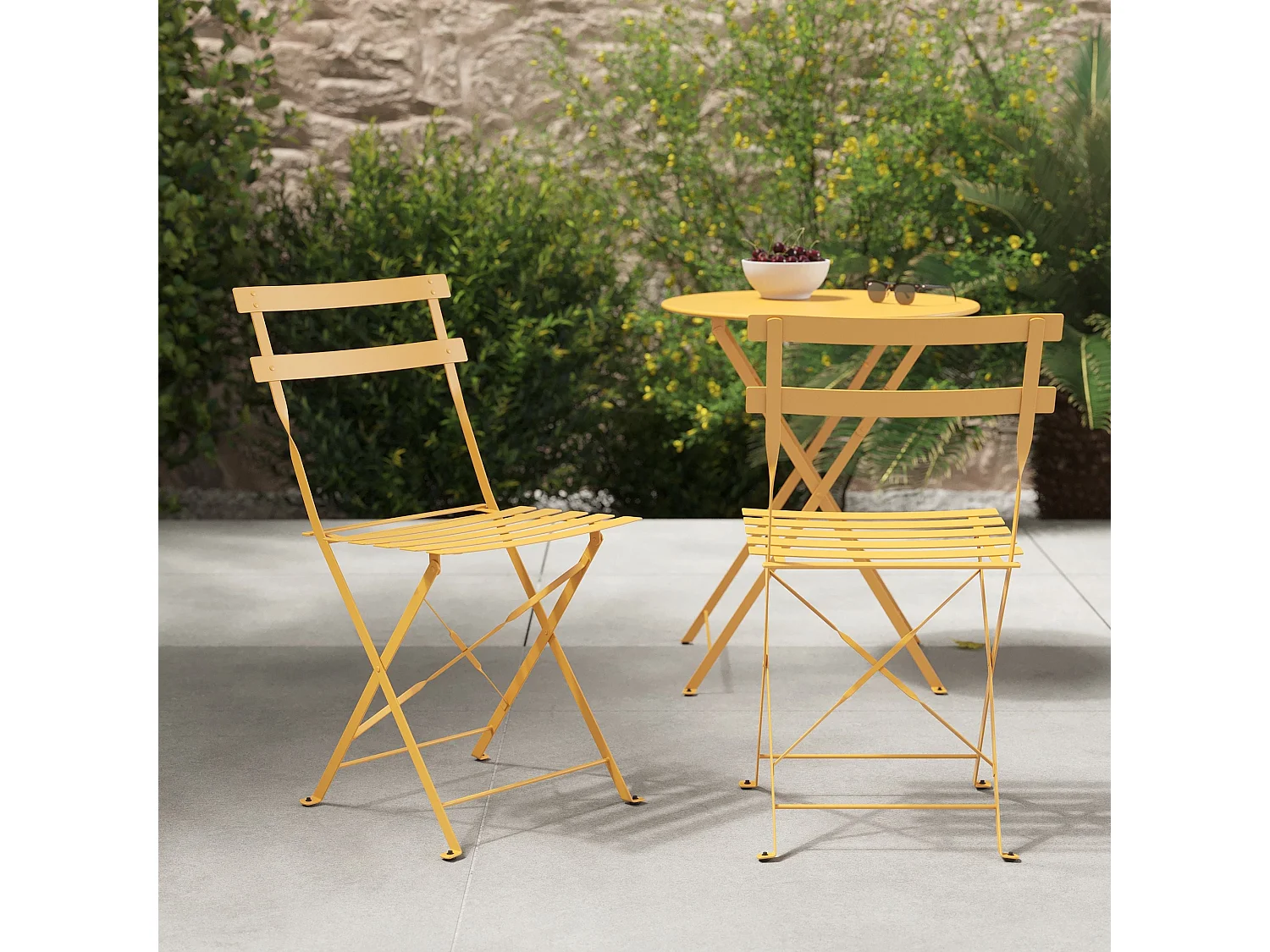 Lot de 2 chaises de jardin en métal jaune beurre, pliantes - Kayla