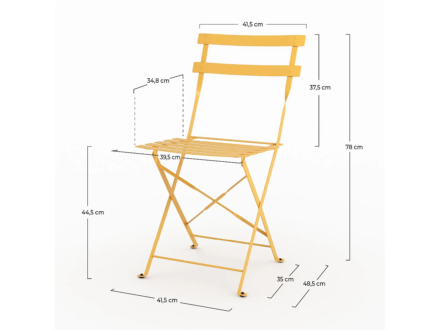 Lot de 2 chaises de jardin en métal jaune beurre, pliantes - Kayla