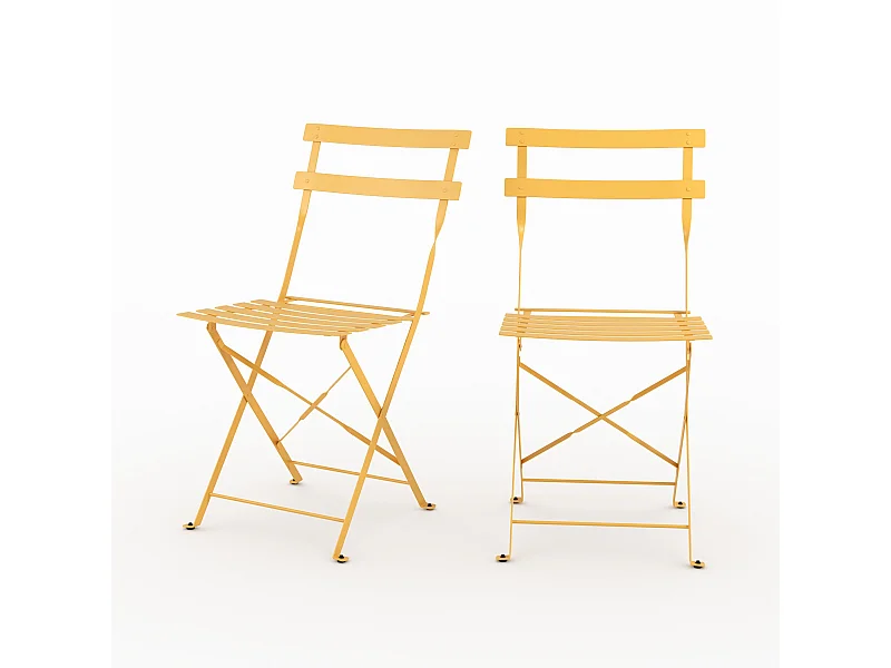 Lot de 2 chaises de jardin en métal jaune beurre, pliantes - Kayla