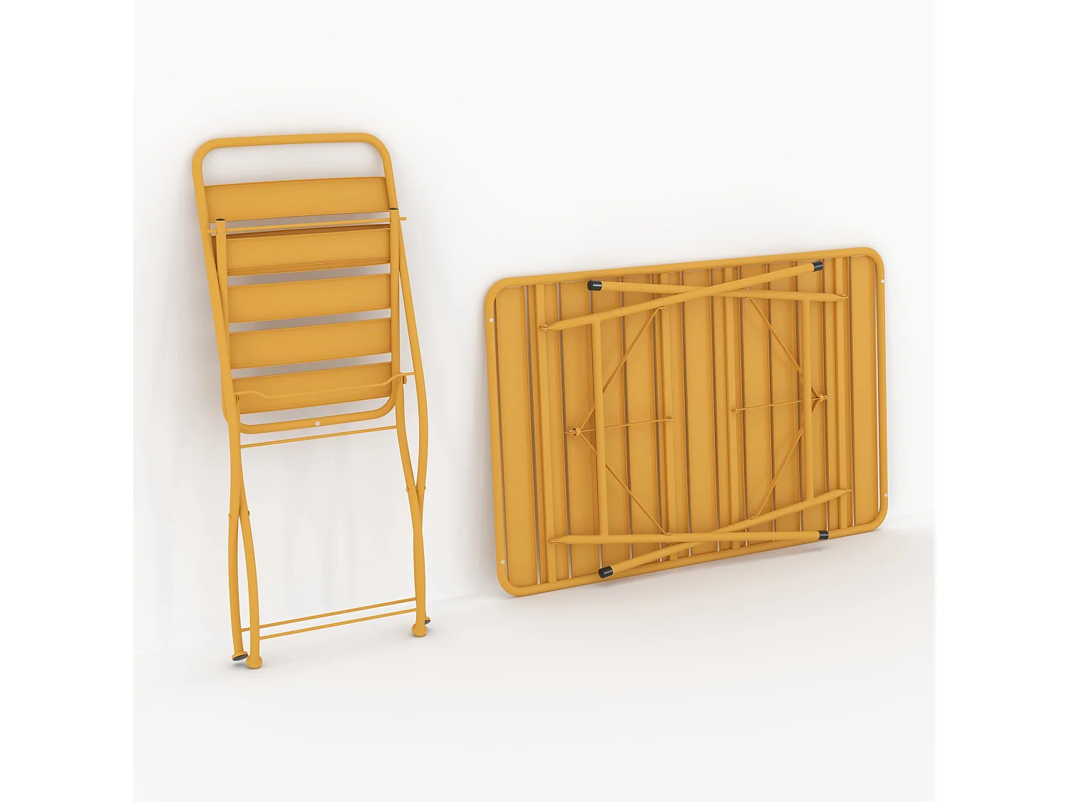 Table et chaises de jardin pliantes 4 personnes en métal jaune - Yumi