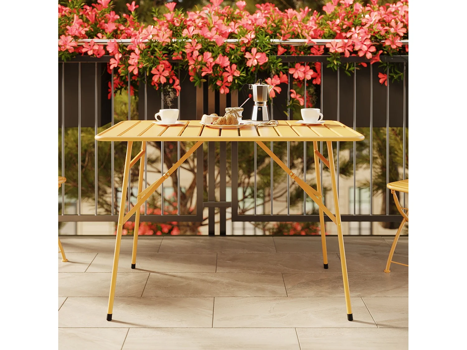 Table et chaises de jardin pliantes 4 personnes en métal jaune - Yumi