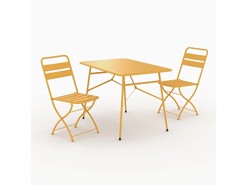 Table et chaises de jardin pliantes 4 personnes en métal jaune - Yumi