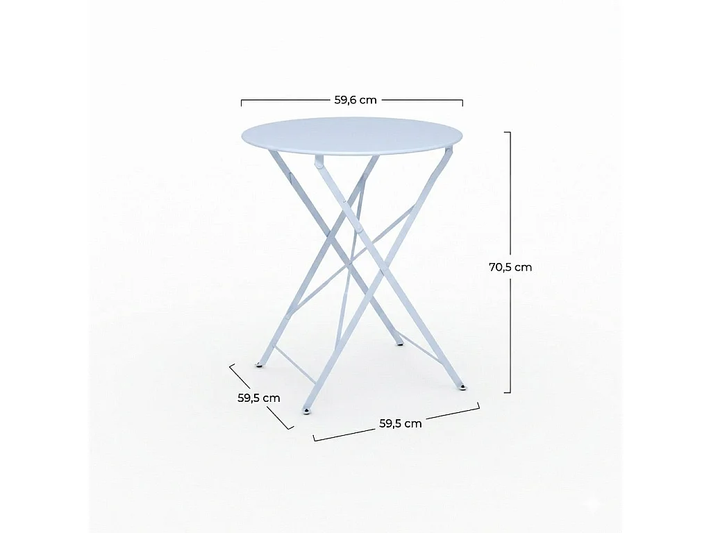 Table de jardin ronde et pliante en métal bleu pastel 2 personnes - Kayla