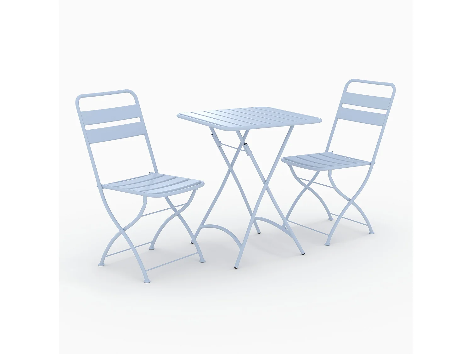 Table et chaises de jardin pliantes 2 personnes en métal bleu - Yumi
