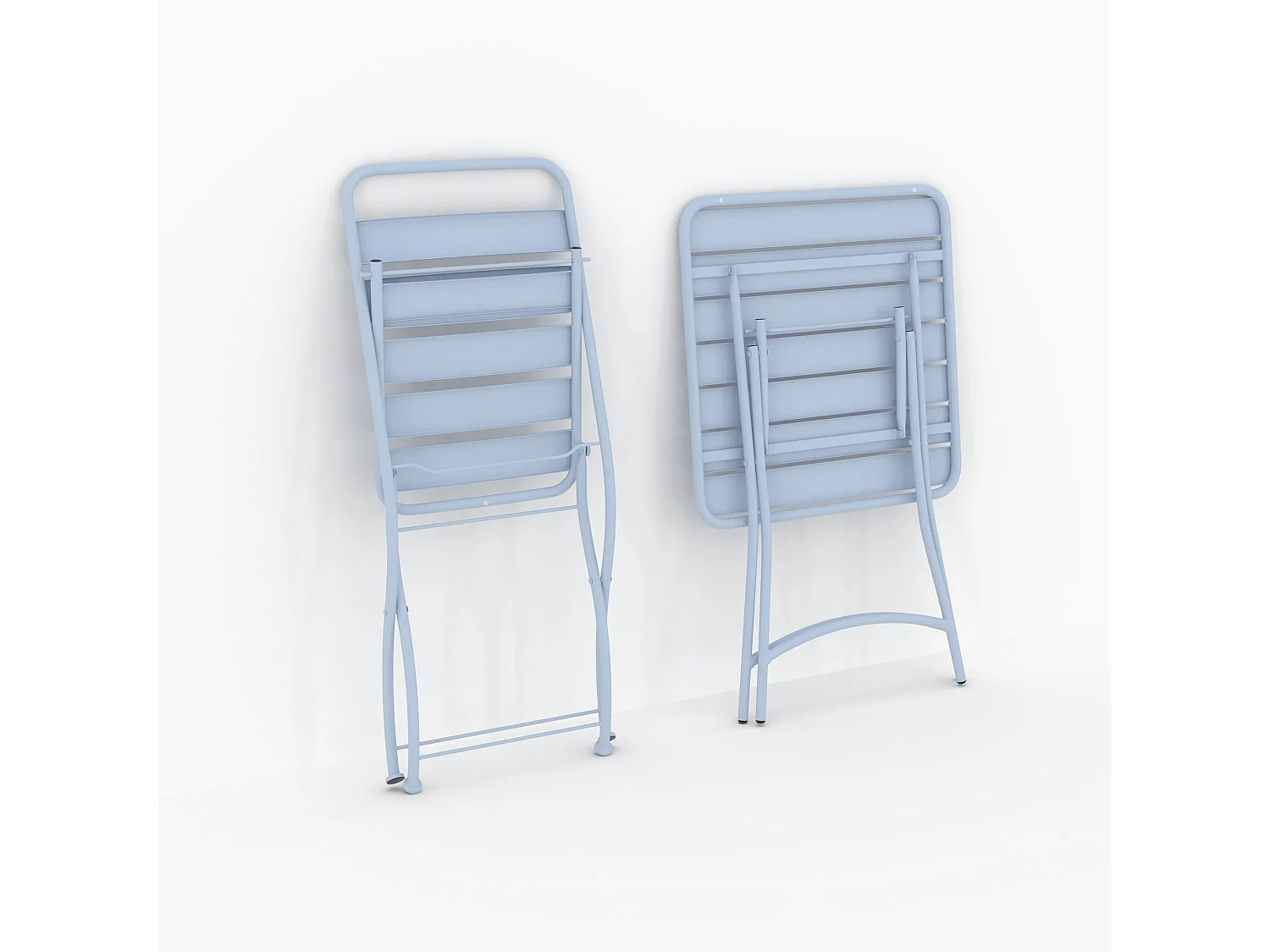 Table et chaises de jardin pliantes 2 personnes en métal bleu - Yumi