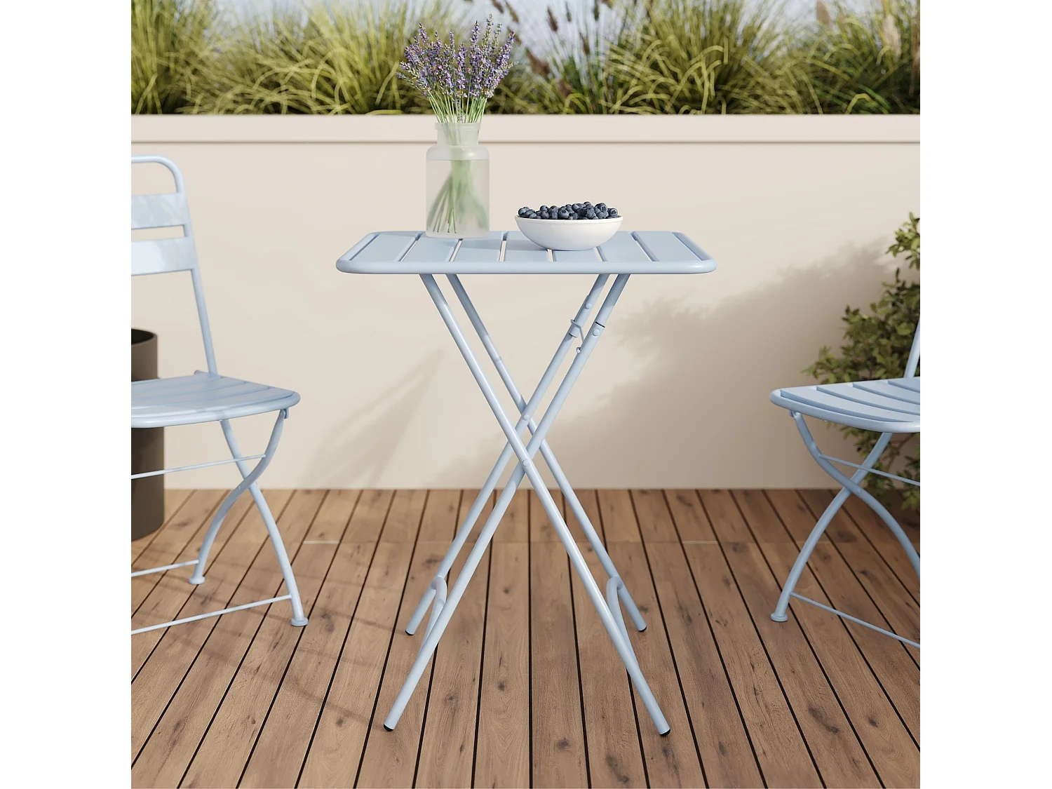Table et chaises de jardin pliantes 2 personnes en métal bleu - Yumi