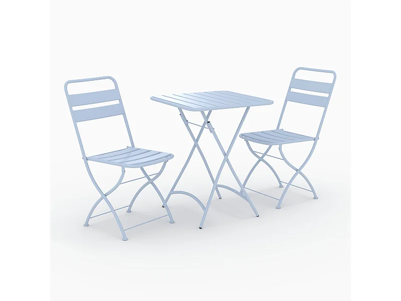 Table et chaises de jardin pliantes 2 personnes en métal bleu - Yumi