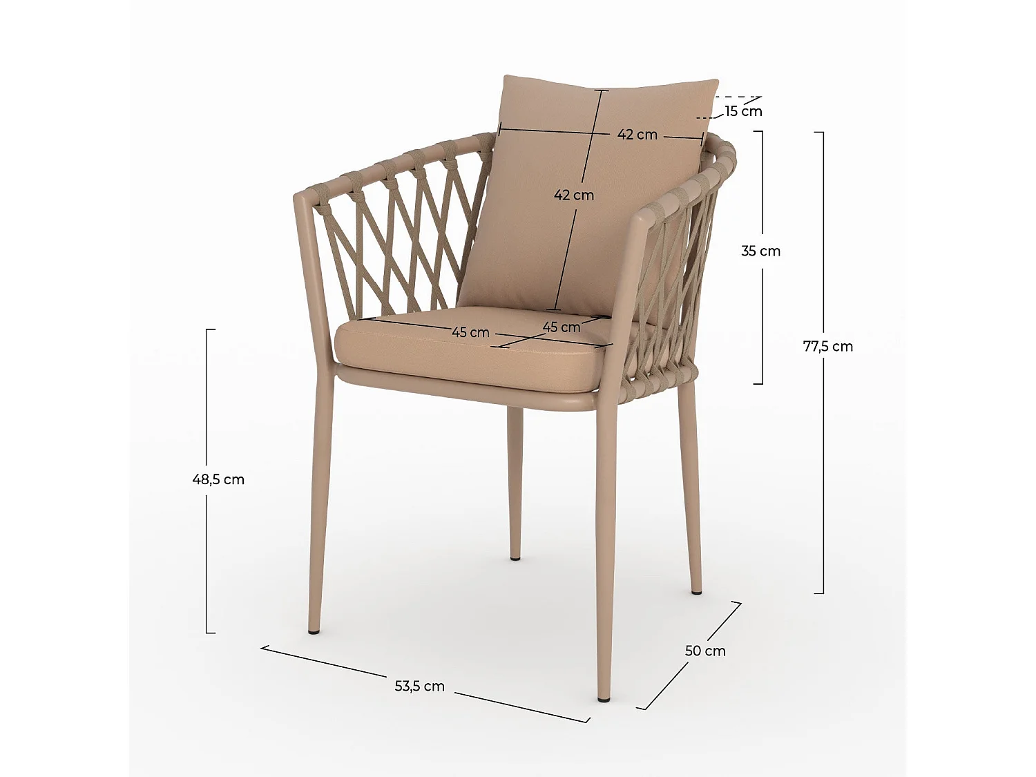 Lot de 2 chaises de jardin en métal et tissu taupe - Dulcy