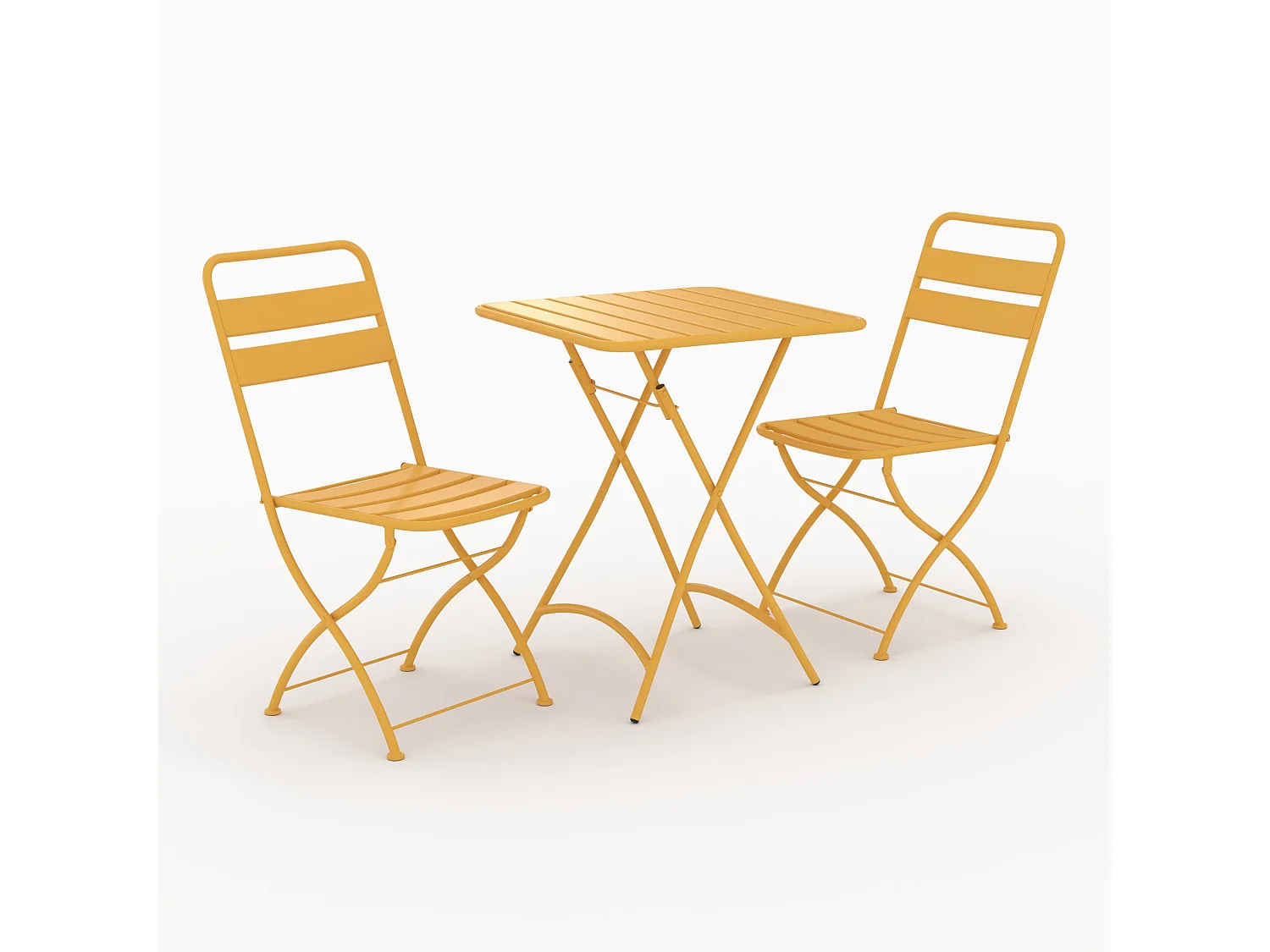 Table et chaises de jardin pliantes 2 personnes en métal jaune - Yumi