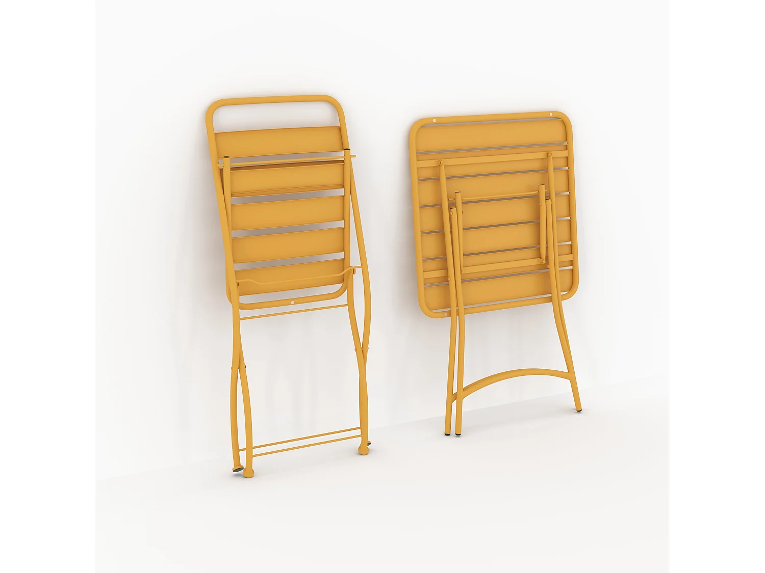 Table et chaises de jardin pliantes 2 personnes en métal jaune - Yumi