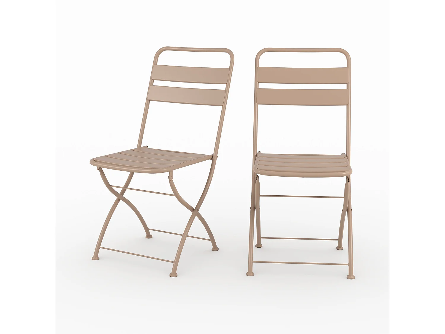 Lot de 2 chaises de jardin en métal taupe, pliantes - Yumi