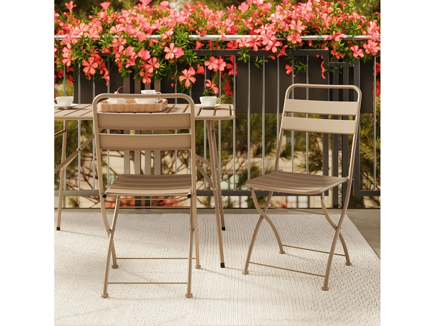 Lot de 2 chaises de jardin en métal taupe, pliantes - Yumi