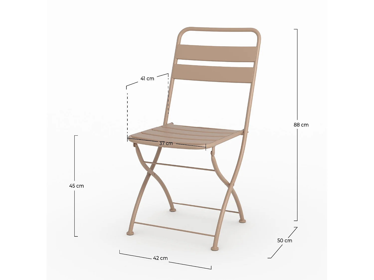 Lot de 2 chaises de jardin en métal taupe, pliantes - Yumi