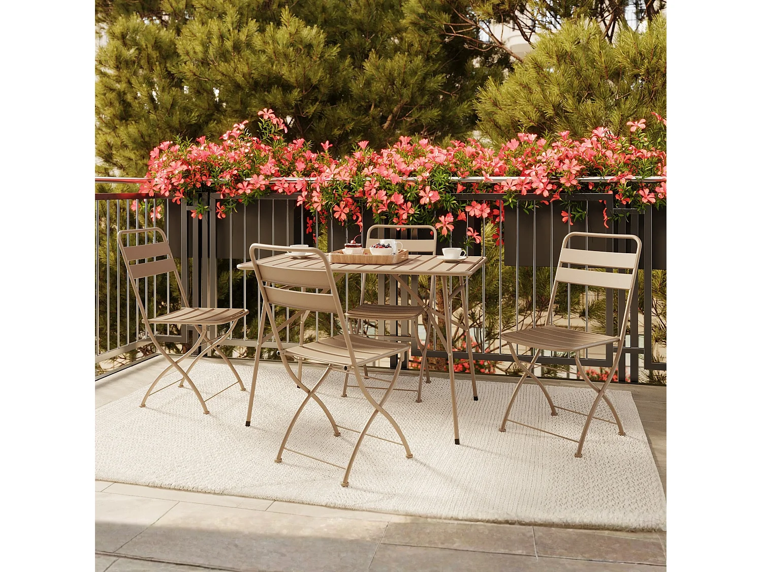 Lot de 2 chaises de jardin en métal taupe, pliantes - Yumi