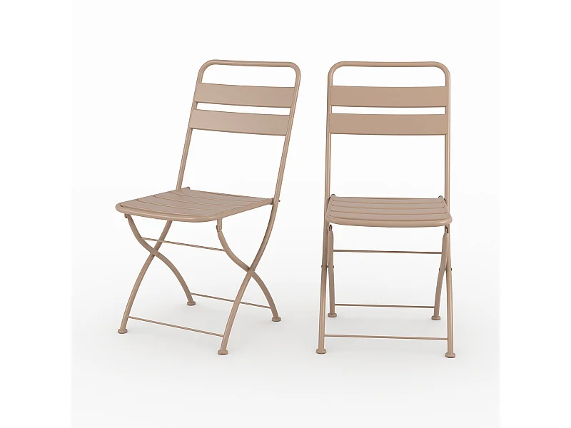 Lot de 2 chaises de jardin en métal taupe, pliantes - Yumi