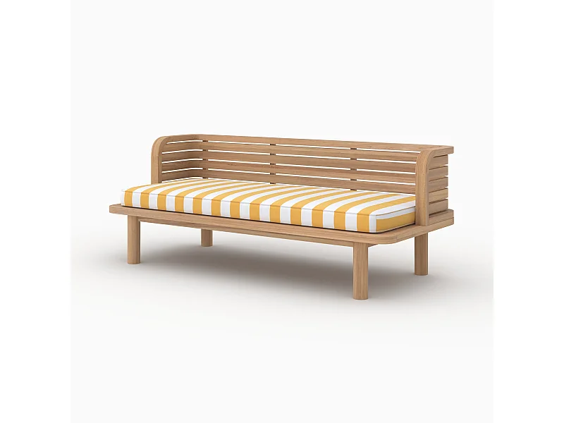 Canapé de jardin en teck massif et coussin rayé jaune 2 places - Kilda