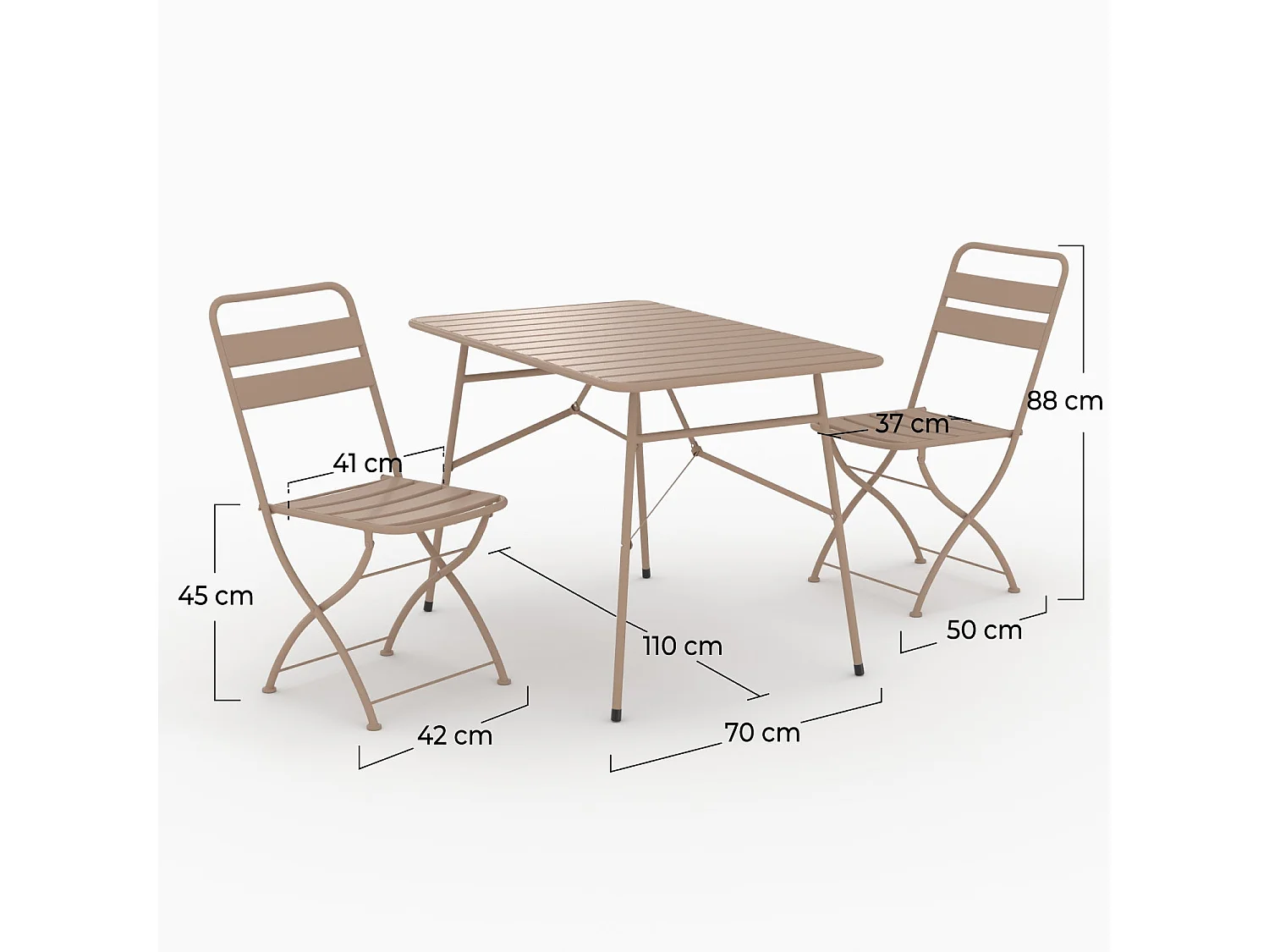 Tavolo e sedie da giardino pieghevoli per 4 persone in metallo taupe - Yumi
