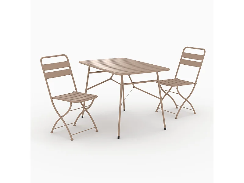 Table et chaises de jardin pliantes 4 personnes en métal taupe - Yumi