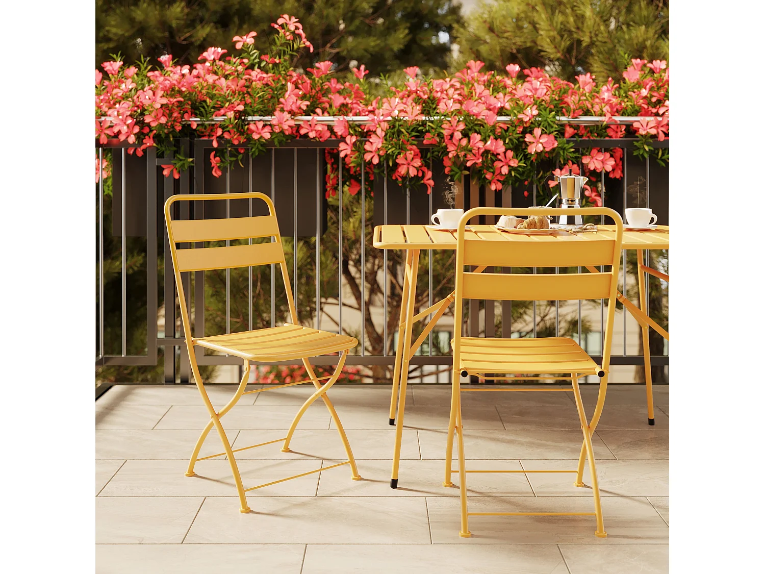 Lot de 2 chaises de jardin en métal jaune beurre, pliantes - Yumi