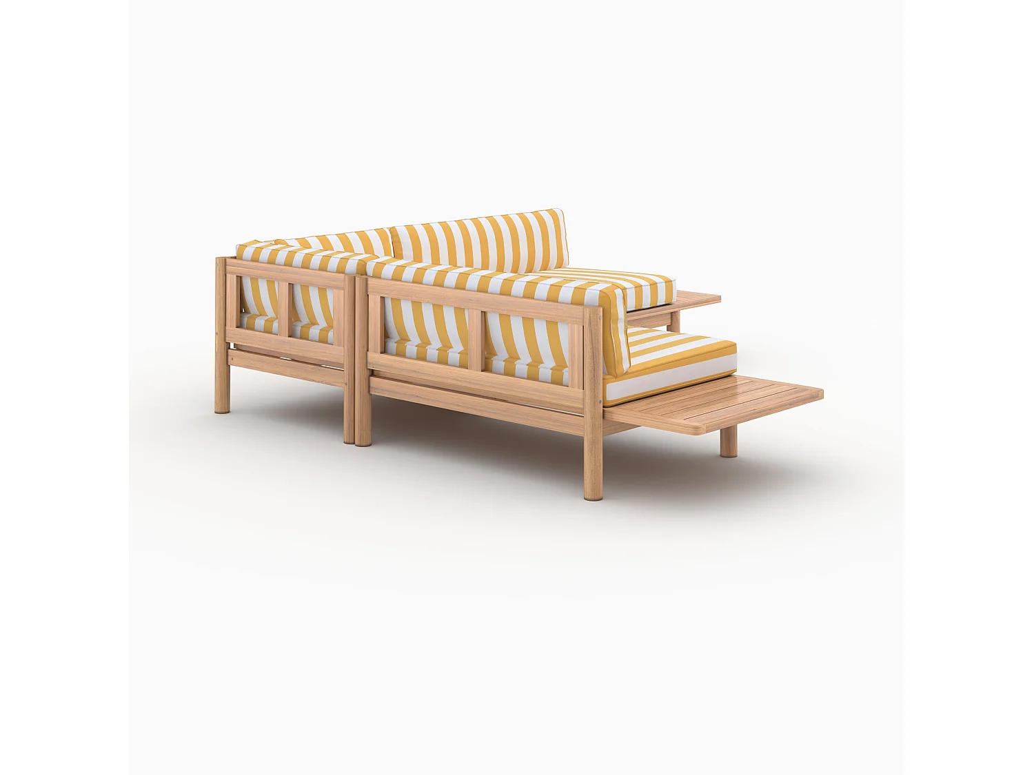 Divano angolare da giardino 4 posti in teak, cuscini gialli rigati - Nadila