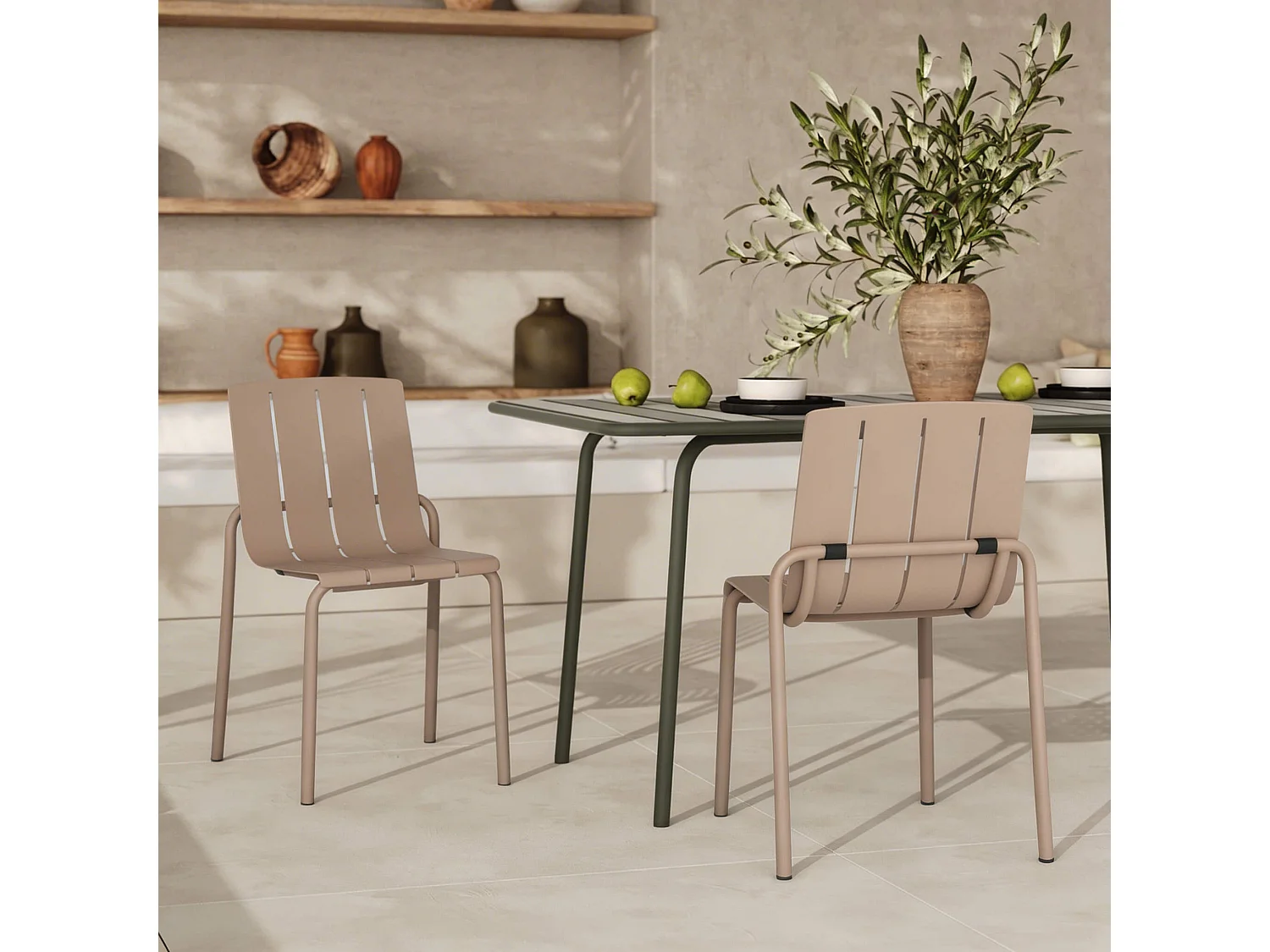 Conjunto de 2 sillas de jardín de metal topo - Suna