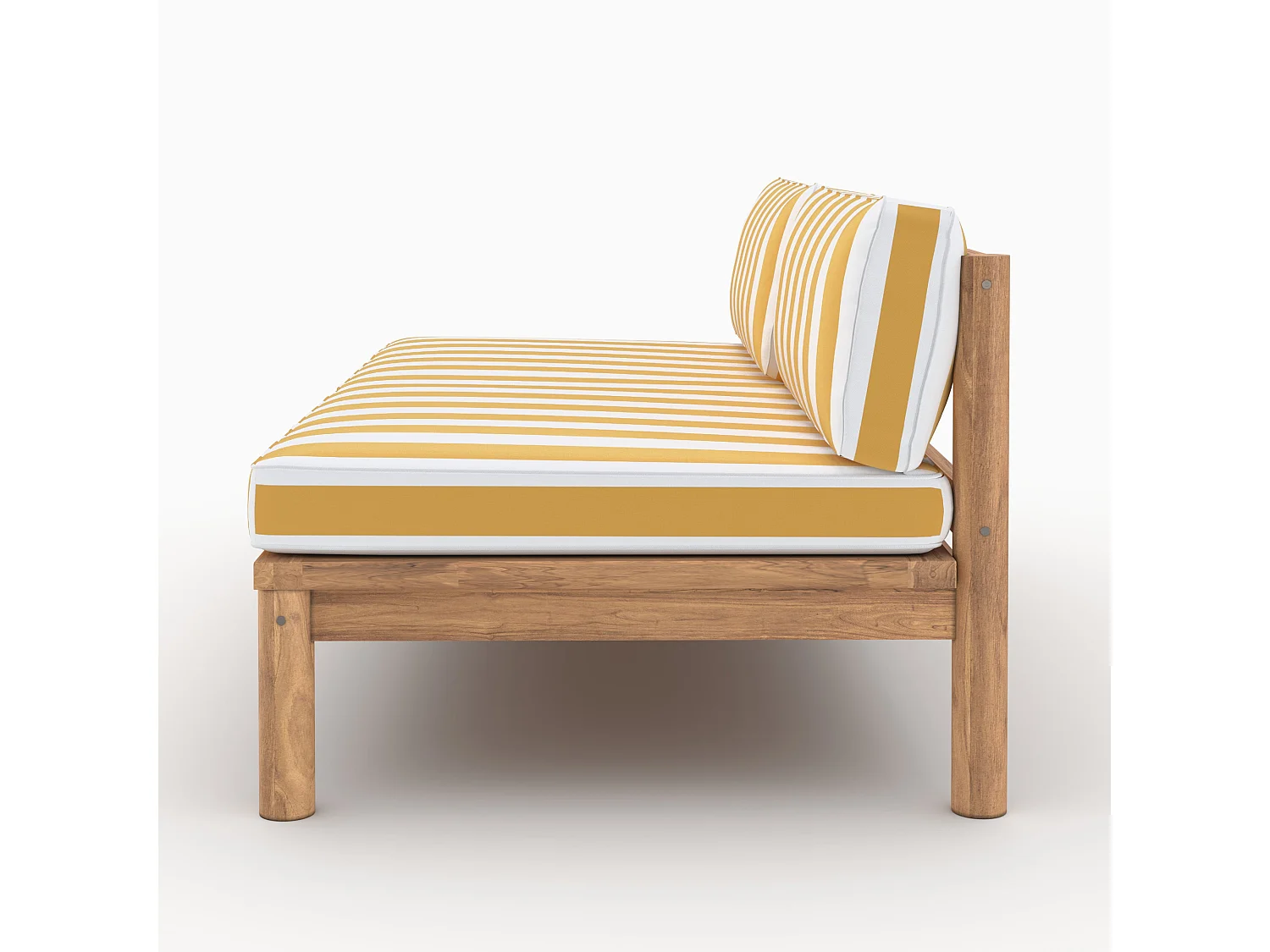 Divano da giardino in teak massiccio e cuscini a righe gialle 2 posti - Nadila