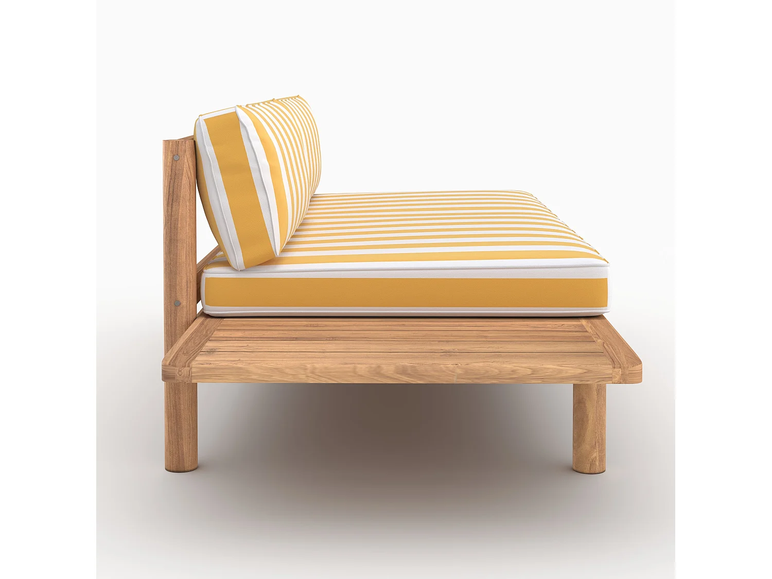 Divano da giardino in teak massiccio e cuscini a righe gialle 2 posti - Nadila