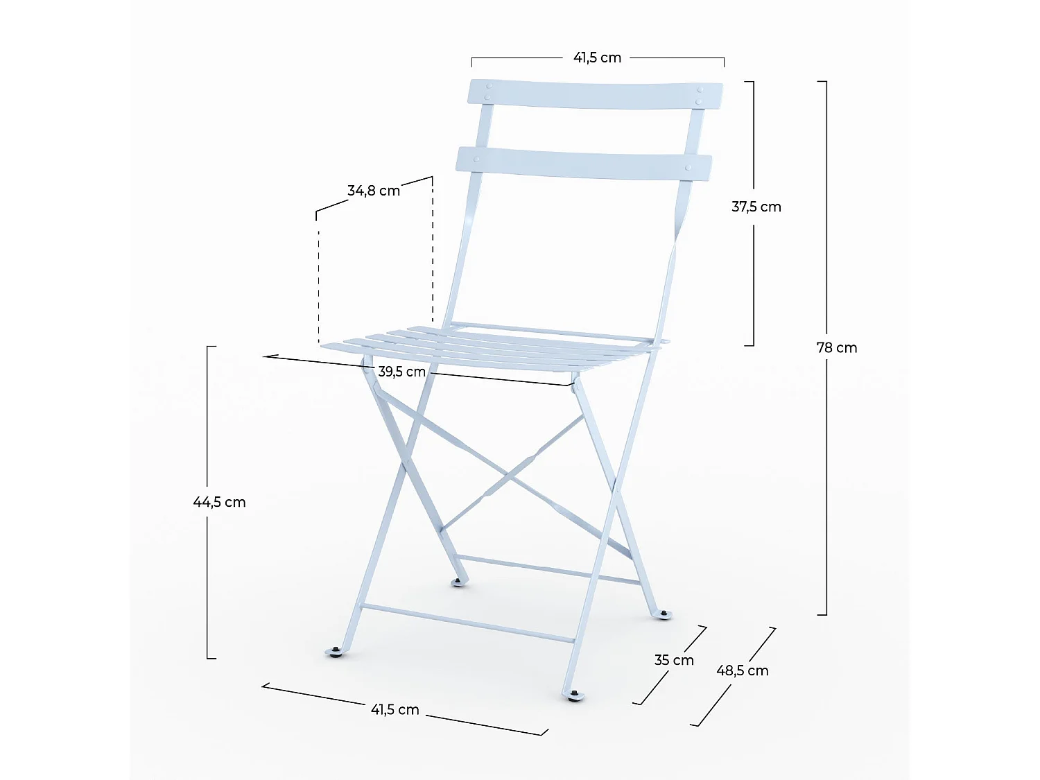 Lot de 2 chaises de jardin en métal bleu pastel, pliantes - Kayla