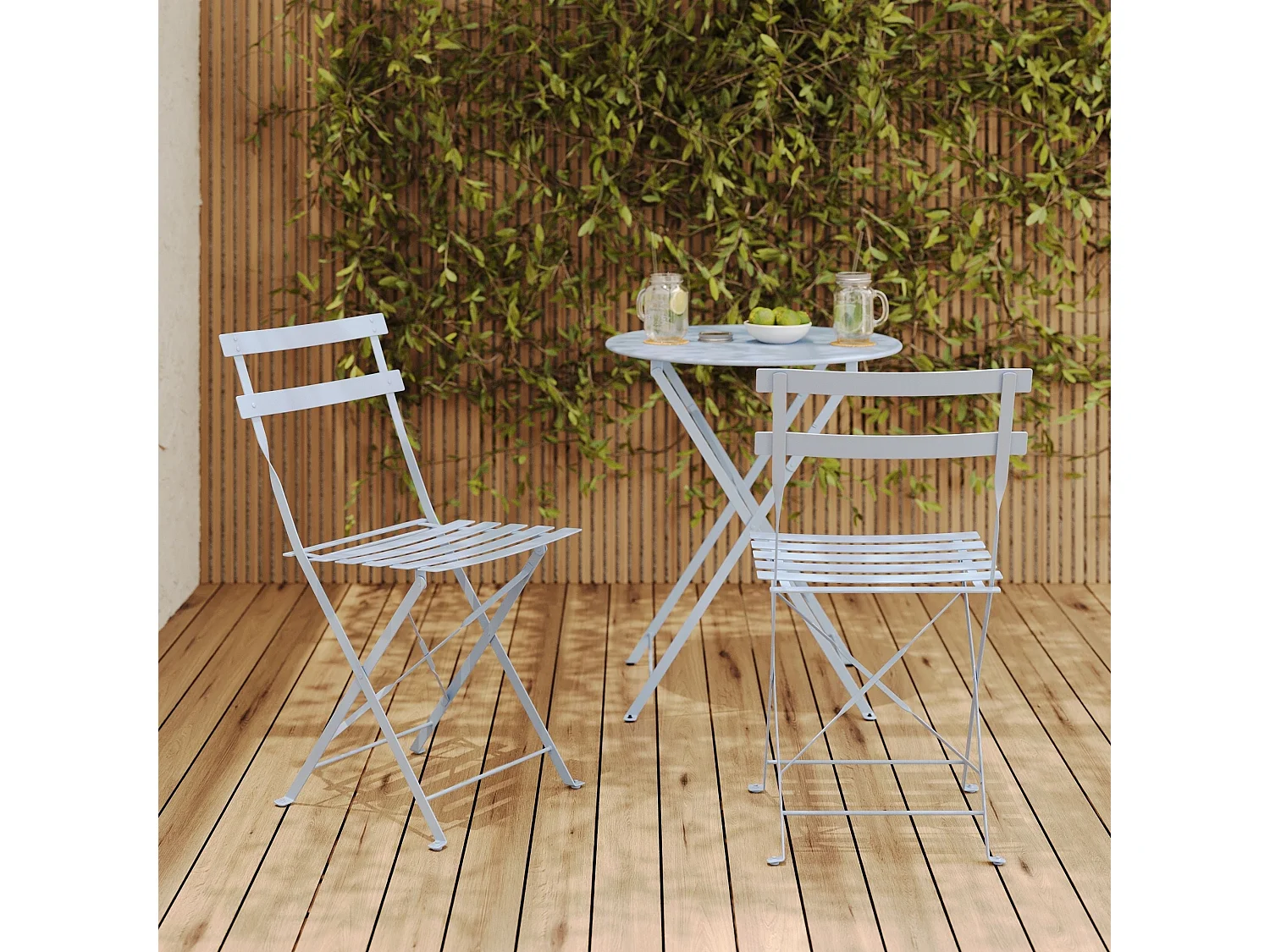 Conjunto de 2 sillas de jardín de metal azul pastel, plegables - Kayla