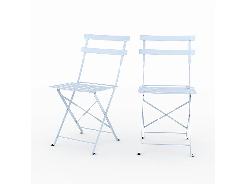 Lot de 2 chaises de jardin en métal bleu pastel, pliantes - Kayla