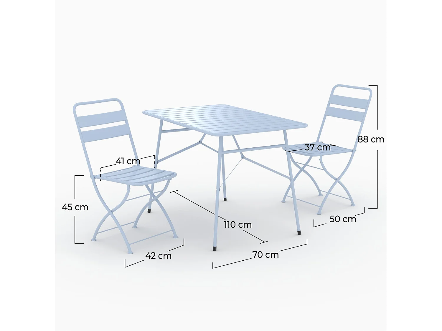 Tavolo e sedie da giardino pieghevoli per 4 persone in metallo blu - Yumi