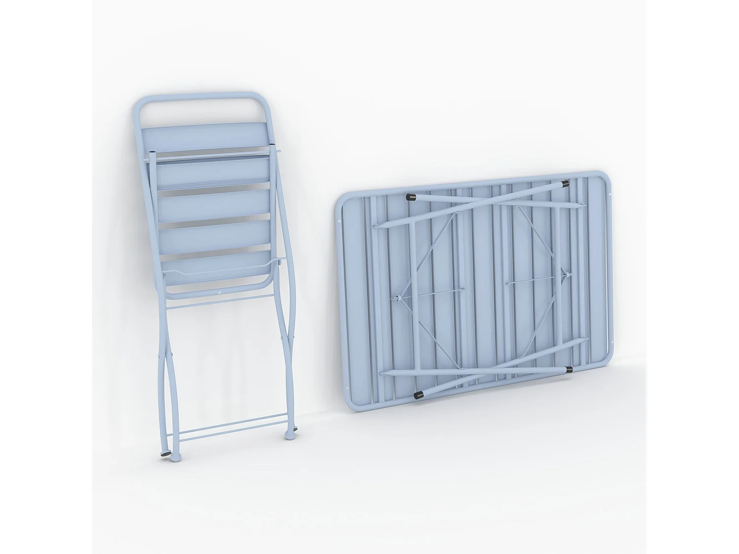 Tavolo e sedie da giardino pieghevoli per 4 persone in metallo blu - Yumi