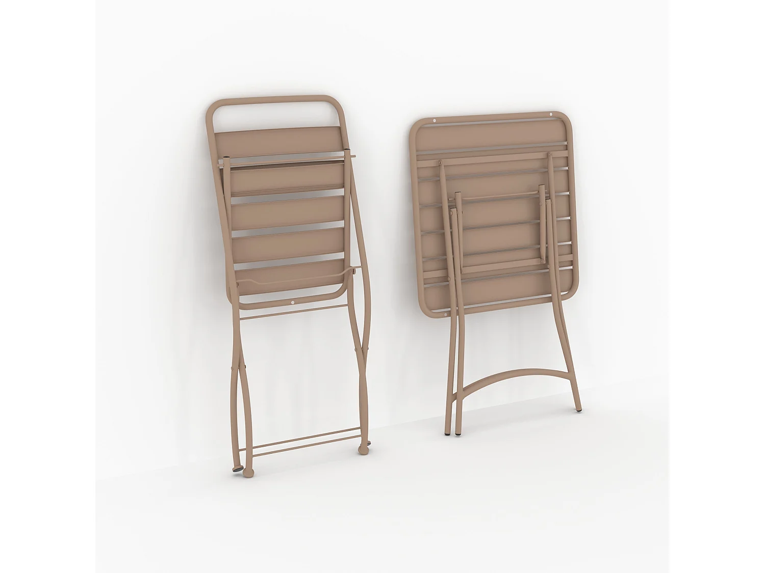 Table et chaises de jardin pliantes 2 personnes en métal taupe - Yumi