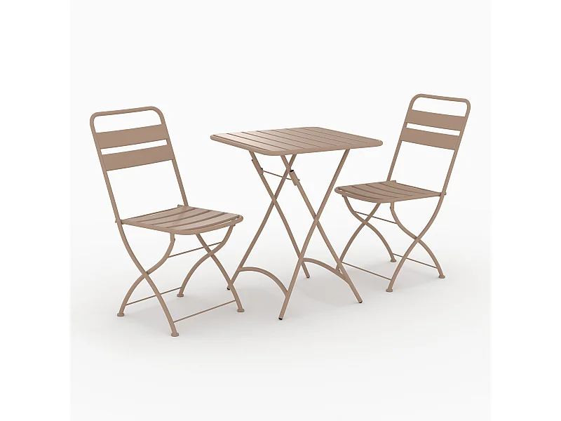 Table et chaises de jardin pliantes 2 personnes en métal taupe - Yumi