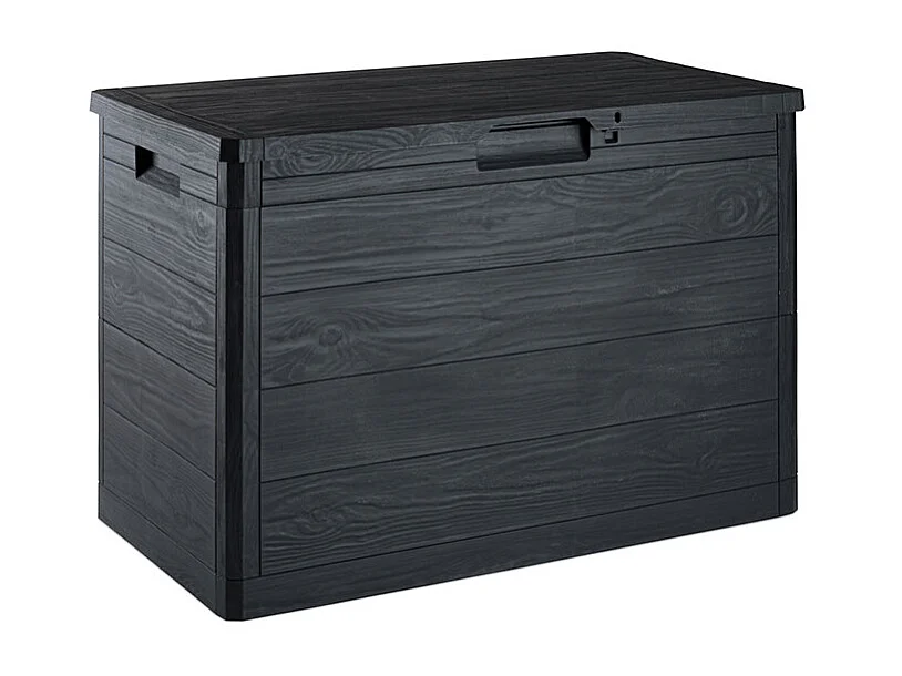 TOOMAX WOODY'S Gartenbox 160L aus recyceltem Harz mit Holzoptik Anthrazit, UV-beständig, abschließbar, Made in Italy