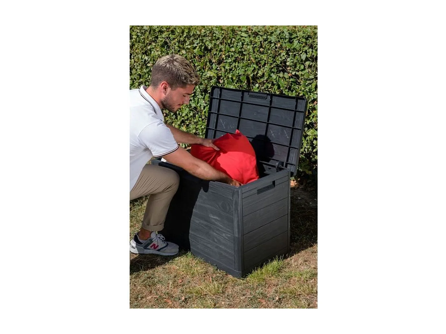 TOOMAX WOODY'S Gartenbox 160L aus recyceltem Harz mit Holzoptik Anthrazit, UV-beständig, abschließbar, Made in Italy