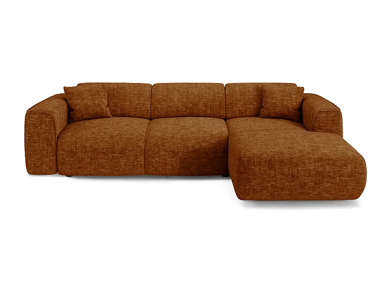 Canapé convertible angle droit 5 places velours texturé brun YUMA