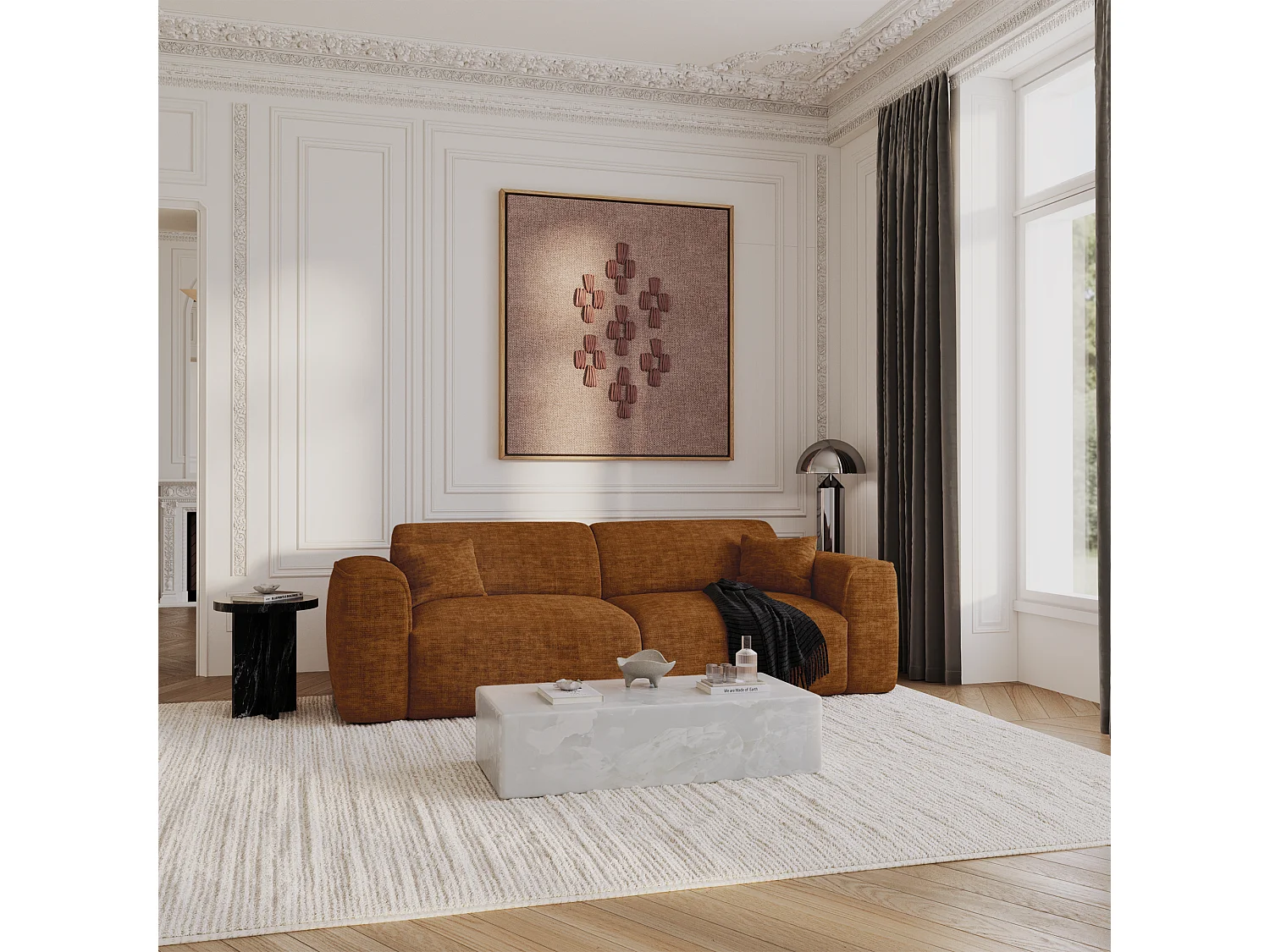 Canapé convertible 4 places velours texturé brun YUMA