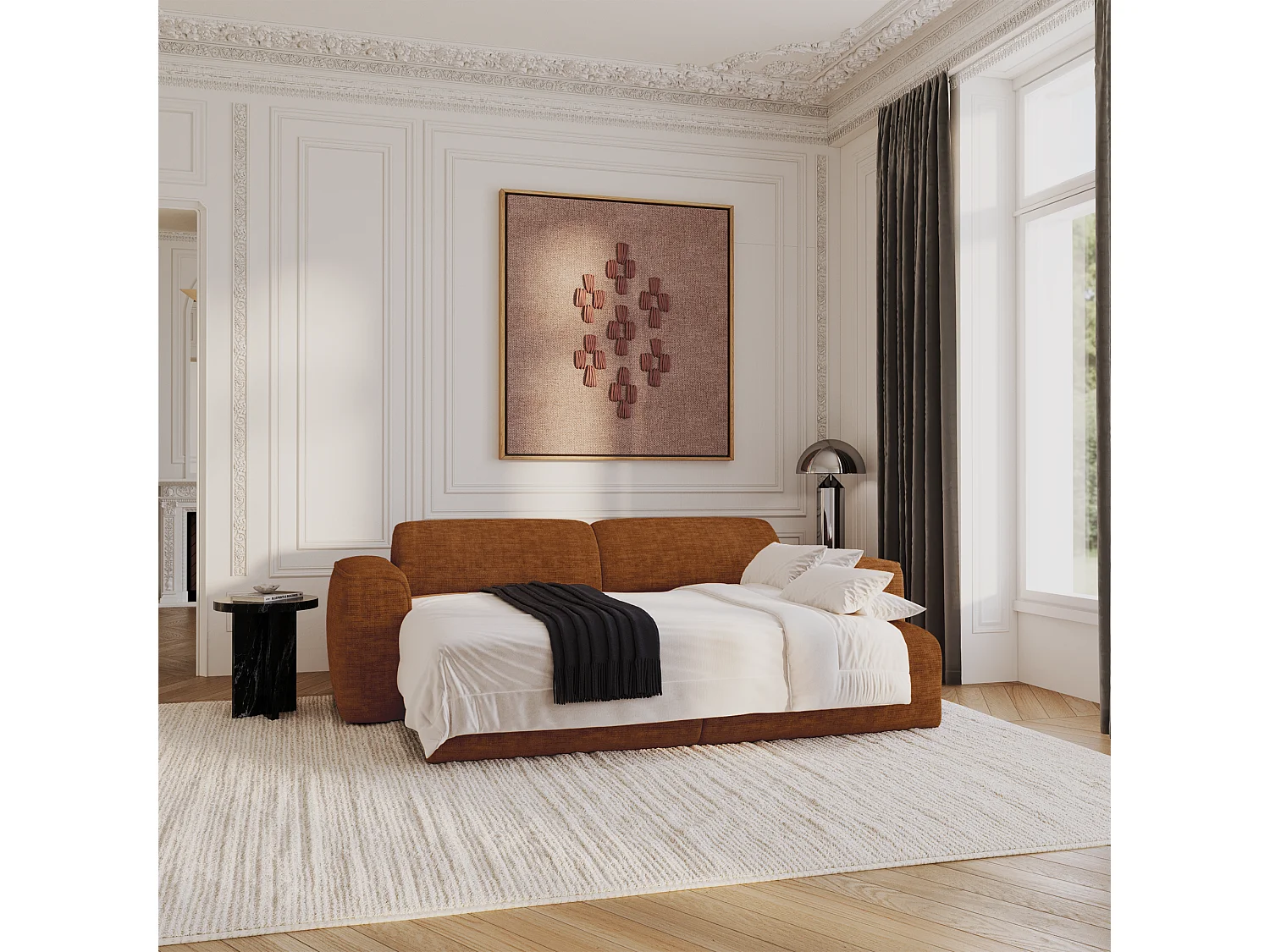 Canapé convertible 4 places velours texturé brun YUMA