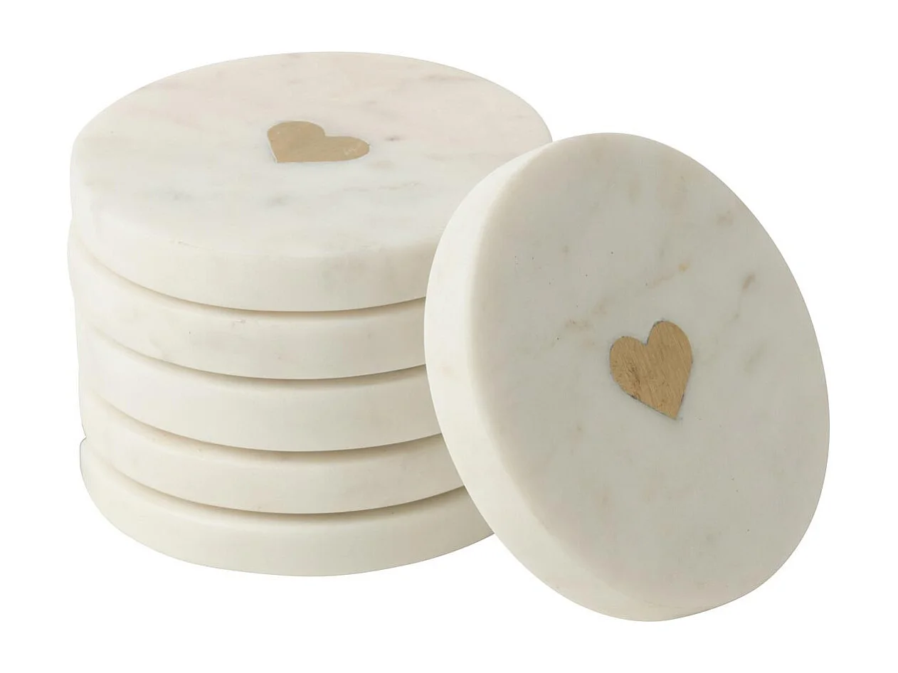 Lot de 6 Dessous de Verre en Marbre "Marci" 10cm Blanc